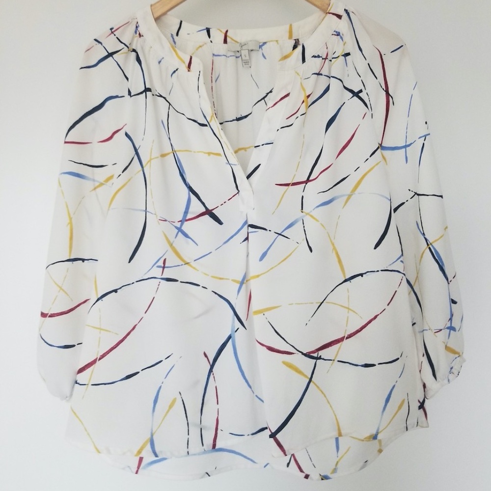 Joie White Blouse With Multi-Color Pattern Size S… - image 1